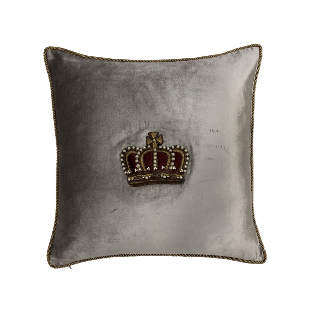 Sanctuary Cushion Cover - Hand Embroidered Velvet Platinum Crown image 0